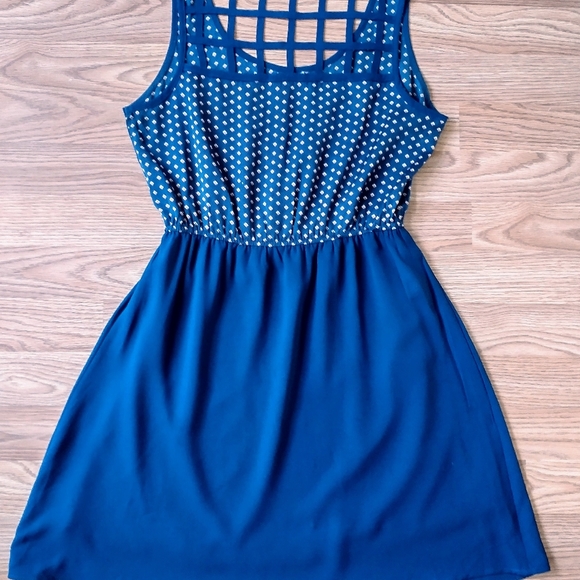 Anthropology Blu Pepper Women’s Size Medium Blue Sundress Dress Lattice Back - Picture 3 of 10